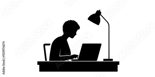 A person taking notes while watching an online language course, Vectorized Art