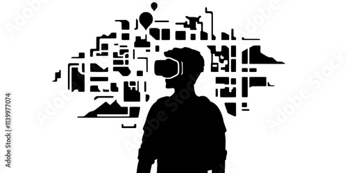 A player exploring a virtual world while completing quests and gathering items, Vectorized Art