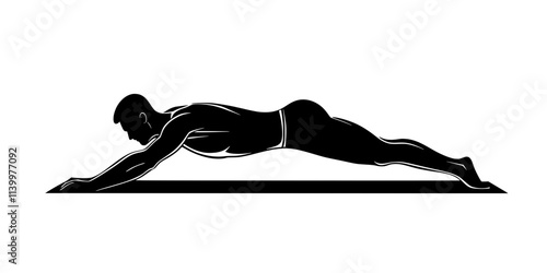 Practitioner doing plank-to-push-up transitions, alternating between forearms and hands, Vectorized Art
