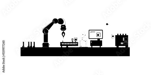 A robotic system being set up to automate repetitive tasks in a production line, Vectorized Art