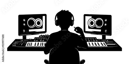 User working on compression settings to control vocal dynamics within a track, Vectorized Art