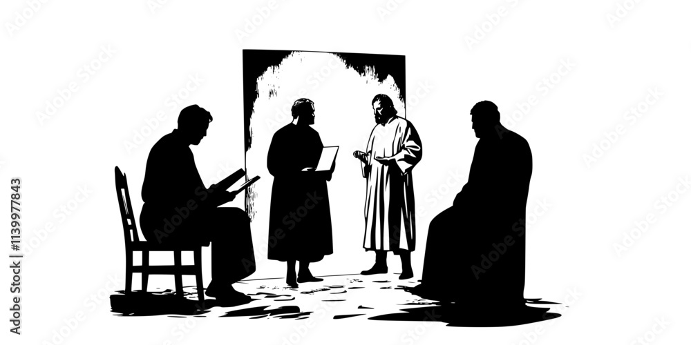 Actors portraying characters from a Shakespeare play during a live performance, Vectorized Art Actors portraying characters from a Shakespeare play during a live performance, Vectorized Art