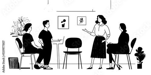 Workshop setting where participants learn the basics of improv acting, Vectorized Art