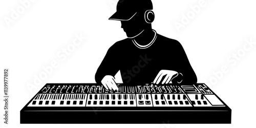 Engineer adjusting stereo width to control sound spread in a mix, Vectorized Art