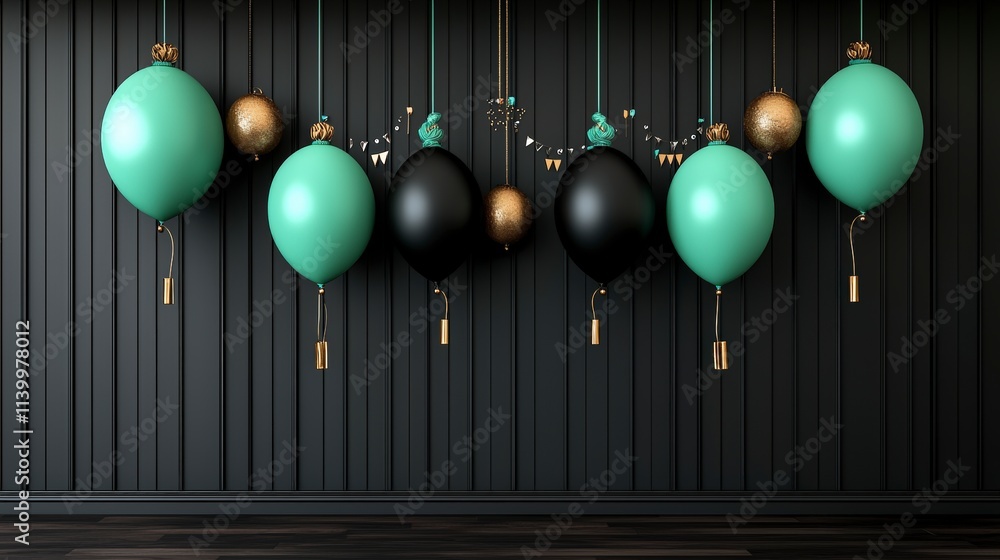 Elegant Black Mint Green Balloons Birthday Party Background Elegant Black Mint Green Balloons Birthday Party Background