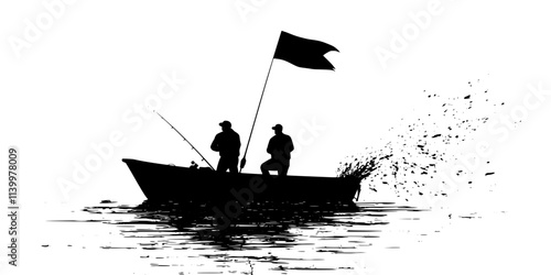 Anglers watching tip-up flags for fish bites under the ice, Vectorized Art