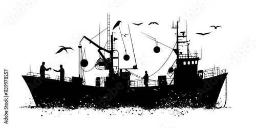 Preparing large fishing rigs for challenging offshore conditions, Vectorized Art