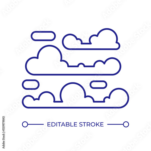 Stratus clouds RGB color icon. Layering atmospheric formation with uniform base. Meteorology scientific research. Isolated vector illustration. Simple filled line drawing. Editable stroke