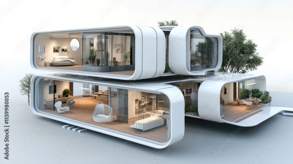 Futuristic Modular Home Design Featuring Modern Interiors and Landscaping Futuristic Modular Home Design Featuring Modern Interiors and Landscaping