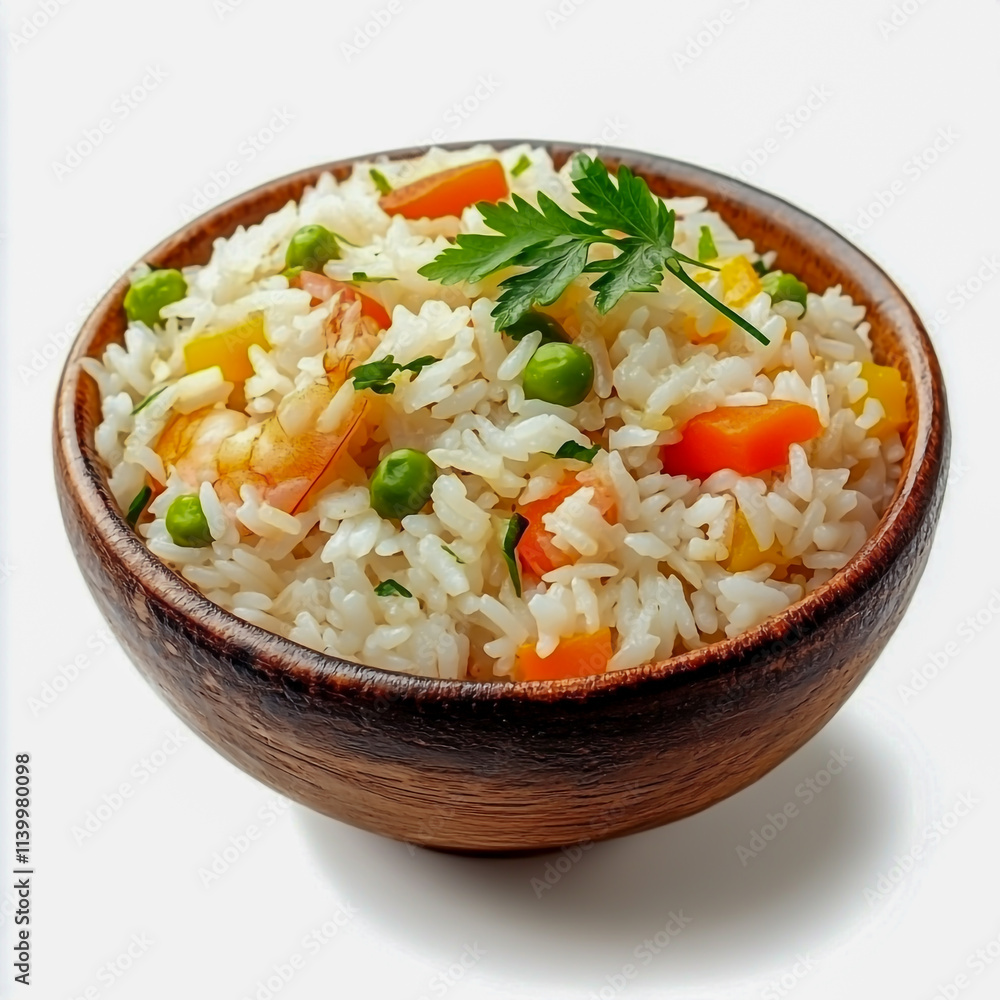 rice with vegetables isolated on white background. rice with vegetables isolated on white background.