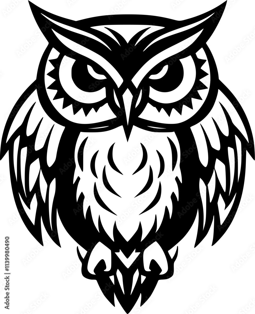 Obraz premium Owl | Black and White Vector illustration