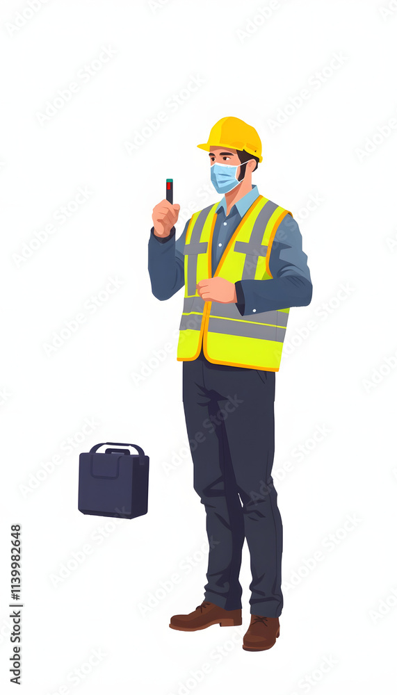 Manager training worker for health and safety measure isolated . Shades of white., png Manager training worker for health and safety measure isolated . Shades of white., png