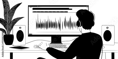 Audio samples being edited and manipulated to produce a custom sound effect for a project, Vectorized Art