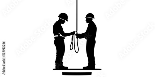 Bungee jumper confirming safety protocols with an instructor before jumping, Vectorized Art