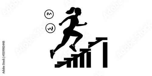 Fitness tracker calculating floors climbed during indoor stair workout, Vectorized Art