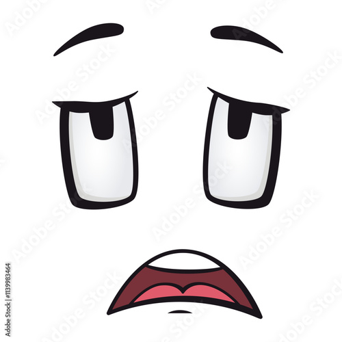 Cartoon faces. Funny face expressions, caricature emotions. Cute character with expressive eyes and mouth, vector smiley emoticon tongue emoticon