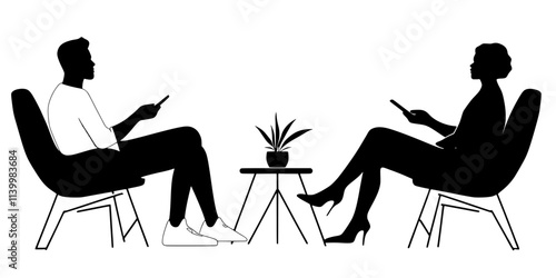 Groups discussing mindfulness techniques in a calm indoor space, Vectorized Art