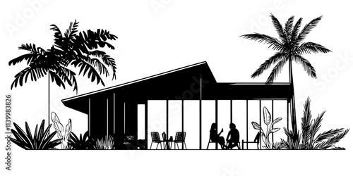 Guests engaging in sustainable crafts activities during their stay at a resort focused on eco-tourism, Vectorized Art