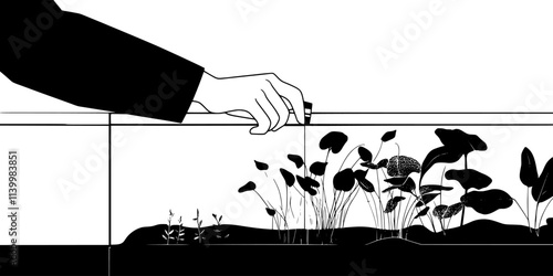 Person adding fertilizer to a planted aquarium to support healthy plant growth, Vectorized Art