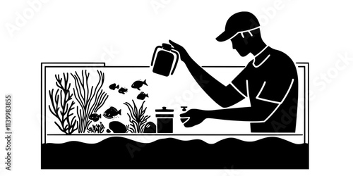 Individual adding water conditioner to a freshwater tank during routine maintenance, Vectorized Art