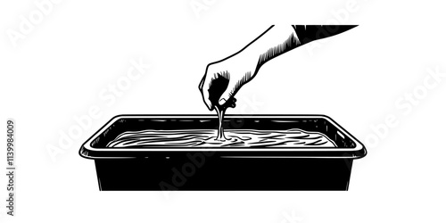Individual dipping an etched metal plate into an acid bath for deeper engraving, Vectorized Art