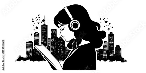 Individual documenting soundscapes in urban areas for audio projects, Vectorized Art
