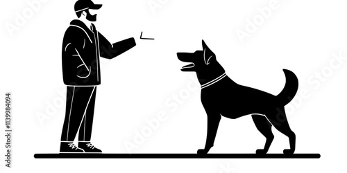 Individual instructing a dog to spin in place during a trick training session, Vectorized Art