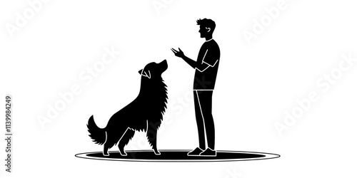 Individual standing in front of a dog, giving a hand signal to stay, Vectorized Art