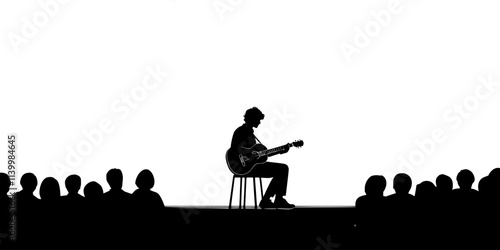 Musician playing guitar live for an audience in a venue, Vectorized Art