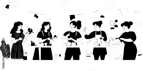 Participants creating their own puppets during a puppetry crafting workshop, Vectorized Art