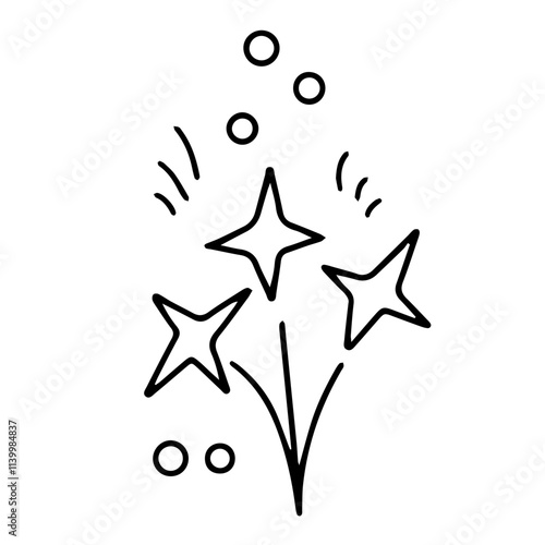 Vector drawing. Funny doodle Fireworks, Holiday fireworks. Design element