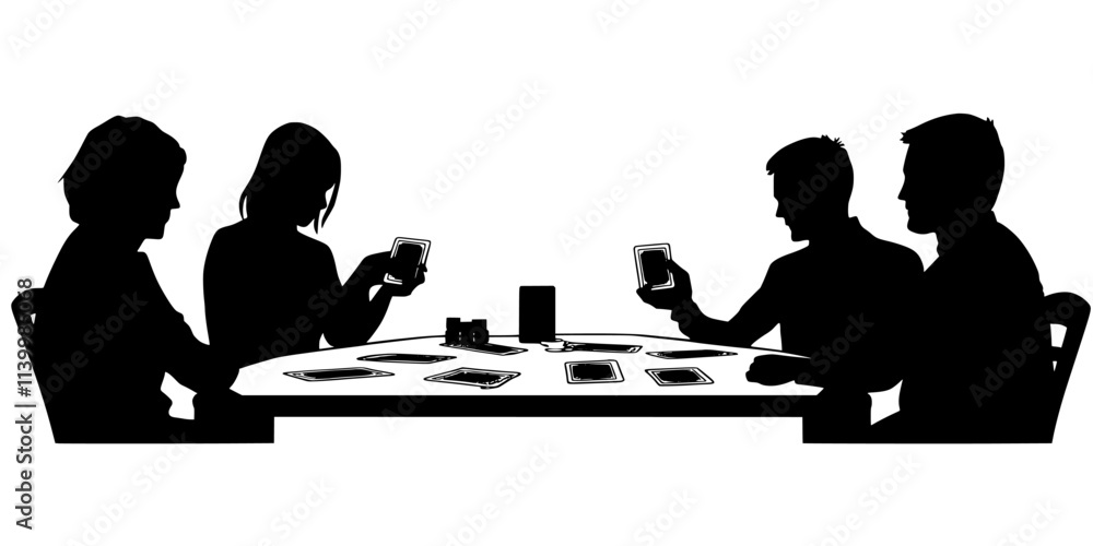 Fototapeta premium Participants holding game cards while considering the most strategic moves for their objectives, Vectorized Art