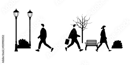 Participants practicing mindful walking in a quiet park area, Vectorized Art
