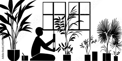 Person applying a finishing coat to a metal sculpture before display, Vectorized Art