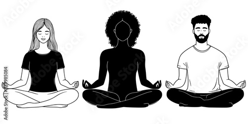 Participants reflecting on experiences during a transcendental meditation session, Vectorized Art