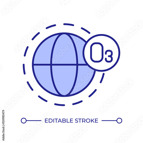 Ozone layer of Earth planet RGB color icon. Stratosphere shield absorbing sun radiation. Atmospheric science research. Isolated vector illustration. Simple filled line drawing. Editable stroke