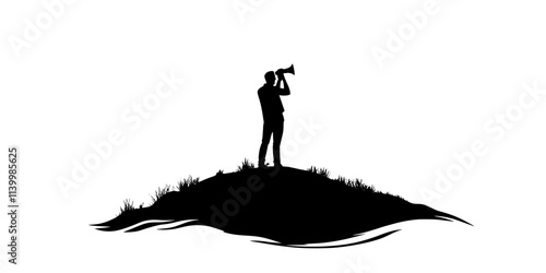 Person standing on a hill recording wind sounds for creative use, Vectorized Art