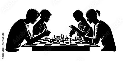 Players analyzing the battlefield setup before making their tactical moves on the game board, Vectorized Art