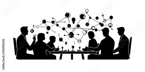 Players discussing their approach to capturing key areas on the board before proceeding, Vectorized Art