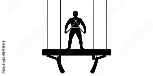 Person strapping in and securing the harness before jumping off a platform, Vectorized Art