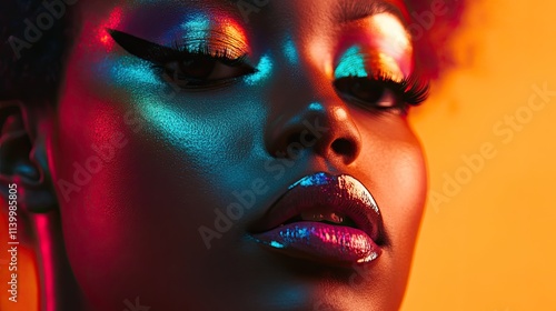 Vibrant Neon Makeup On A Dark Skin Woman