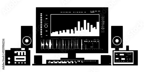 Surround sound mixing applied to a cinematic soundscape for full auditory immersion, Vectorized Art