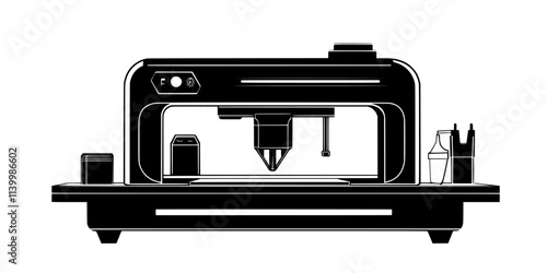 The printing of a custom-designed mechanical part used for repairing or prototyping devices, Vectorized Art