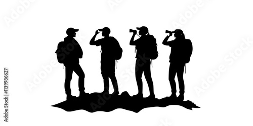 Tourists observing conservation efforts during a guided national park tour, Vectorized Art