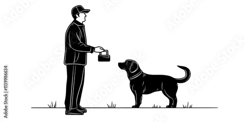 Trainer demonstrating how to train a dog to press an emergency button, Vectorized Art