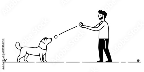 Trainer instructing a dog to fetch an object as part of a trick routine, Vectorized Art