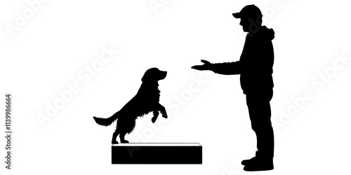Trainer demonstrating how to get a dog to balance on a small platform, Vectorized Art