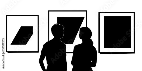 Visitors observing contemporary art during a curated exhibition on an art tour, Vectorized Art