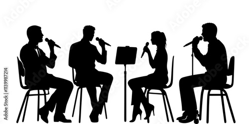 Vocalists warming up their voices in a shared practice room before the performance, Vectorized Art