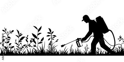 Worker spraying a natural pesticide on plants to prevent insect damage, Vectorized Art